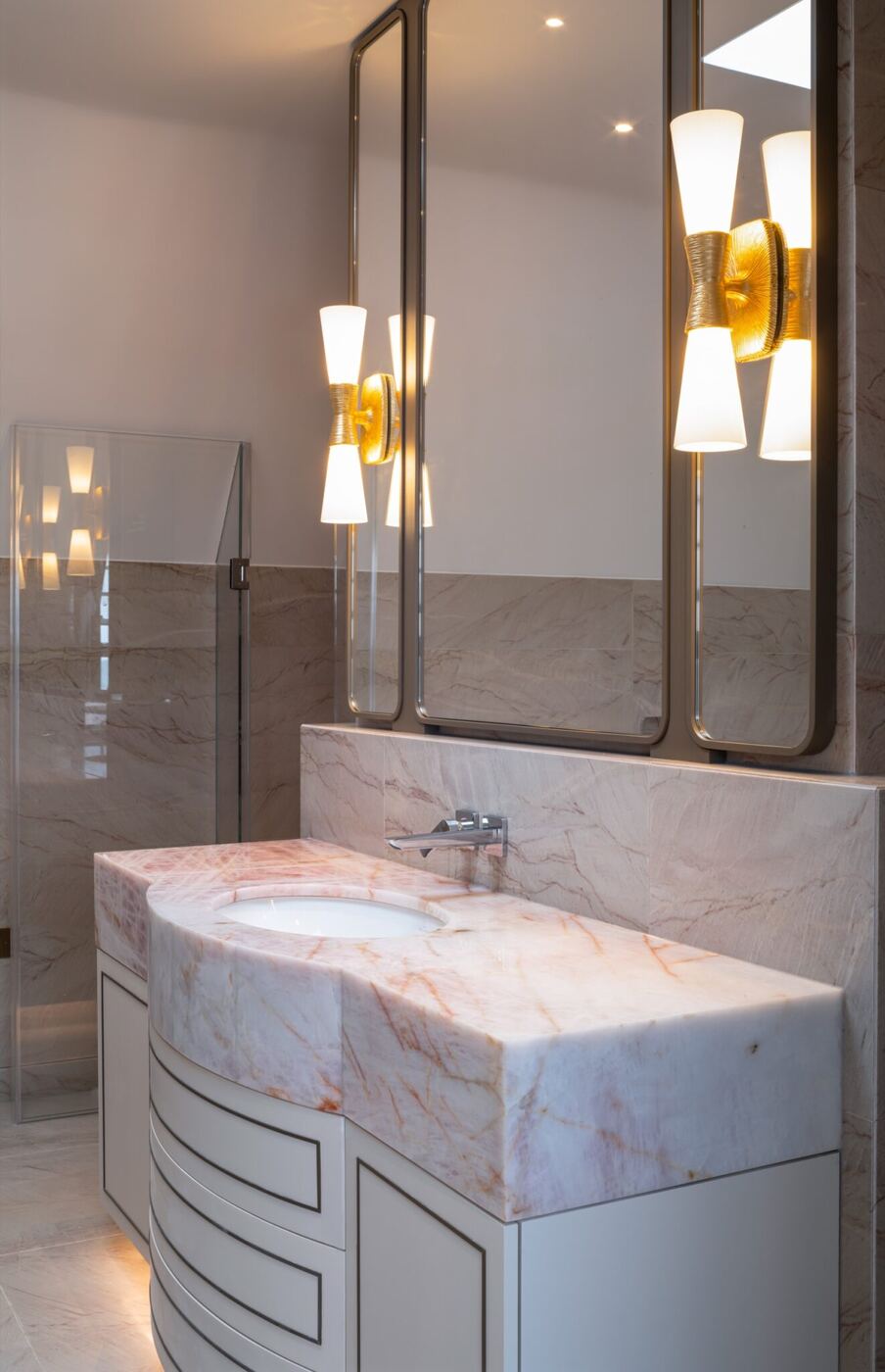 A Cristallo Rosa 'Wow' countertop for one of our bathroom vanity cabinets...